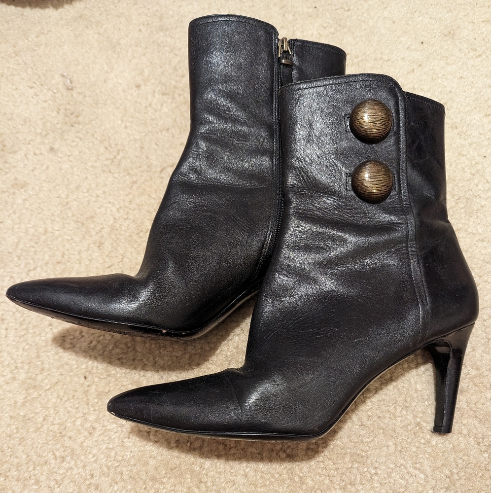 Via Spiga Black Leather Midcaf Boots